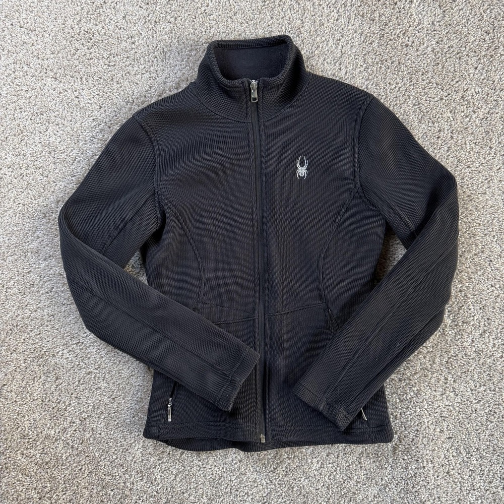 Spyder Jacket Womens Small Black Fleece Full Zip Collared Skiing Winter Outdoor